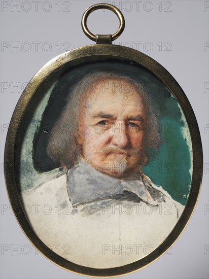 Portrait of Thomas Hobbes, c. 1660. Samuel Cooper (British, 1608/09-1672). Watercolor on vellum in a gilt metal frame; framed: 7.3 x 6.3 cm (2 7/8 x 2 1/2 in.); sight: 6.7 x 5.8 cm (2 5/8 x 2 5/16 in.).