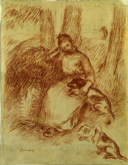 Peasant Girl with Dog, c. 1894. Pierre-Auguste Renoir (French, 1841-1919). Red chalk; sheet: 31 x 24.1 cm (12 3/16 x 9 1/2 in.).