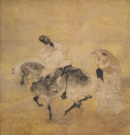 Crossing at Sano (Sano no watari), c. 1600-1640. School of Tawaraya Sotatsu (Japanese, died c. 1640). Hanging scroll mounted as a single panel screen, ink, color, and gold on paper; overall: 161.7 x 139.2 x 46.3 cm (63 11/16 x 54 13/16 x 18 1/4 in.); diameter of base: 46.3 cm (18 1/4 in.); painting only: 125.9 x 121.4 cm (49 9/16 x 47 13/16 in.); with frame: 151.9 x 130.1 x 3.2 cm (59 13/16 x 51 1/4 x 1 1/4 in.).