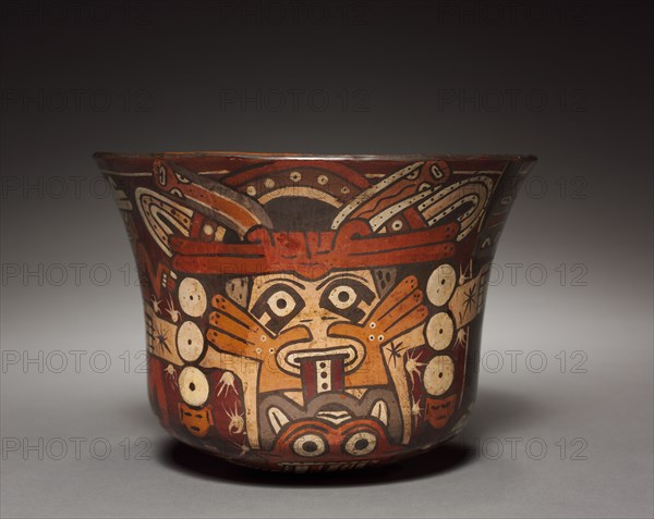 Bowl with Costumed Being, 100 BC-700. Peru, South Coast, Nasca style (100 BC-AD 700). Earthenware with colored slips; diameter: 12.8 x 17.7 cm (5 1/16 x 6 15/16 in.); overall: 13 cm (5 1/8 in.).