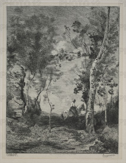 Landscape, or The White Horse, after Corot, c. 1858. Félix Bracquemond (French, 1833-1914). Etching; sheet: 37.5 x 34.8 cm (14 3/4 x 13 11/16 in.); platemark: 31.1 x 21.2 cm (12 1/4 x 8 3/8 in.)