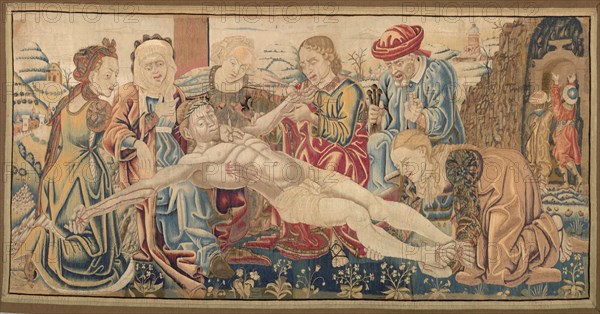 Altar Frontal with the Lamentation, c. 1474. Attributed to Cosimo Tura (Italian, c. 1430-1495), Rubinetto de Francia (Italian, active 1457-1483). Wool, silk, gold and silver threads; overall: 104.2 x 199.4 cm (41 x 78 1/2 in.).