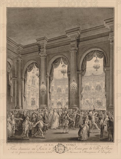 Le bal masqué donné à l'Hôtel de Ville, le 23 janvier 1782. Jean-Michel the Younger Moreau (French, 1741-1814). Engraving