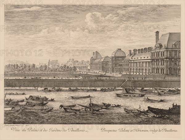 Vue du palais et des jardins des Tuileries, du côté du quai, 1670. Israël Silvestre (French, 1621-1691). Engraving