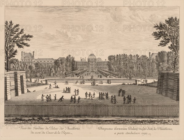 Vue du palais et des jardins des Tuileries, du côté du cours la Reine, 1673. Israël Silvestre (French, 1621-1691). Engraving