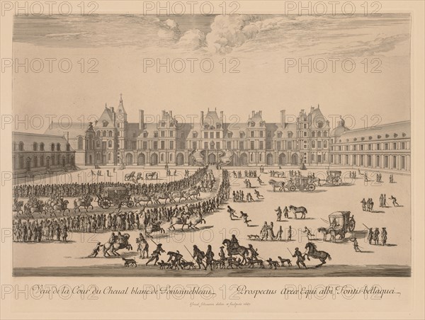 Vue de la Cour du Cheval-Blanc de Fontainebleau, 1667. Israël Silvestre (French, 1621-1691). Engraving