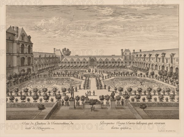 Vue du Château de Fontainebleau, du côté de l'Orangerie, 1679. Israël Silvestre (French, 1621-1691). Engraving
