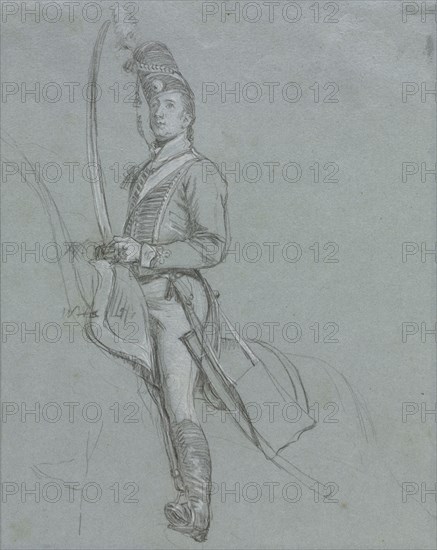 A Hussar Officer on Horseback, 1812. John Singleton Copley (American, 1738-1815). Black and white chalk; sheet: 27.6 x 22.1 cm (10 7/8 x 8 11/16 in.).
