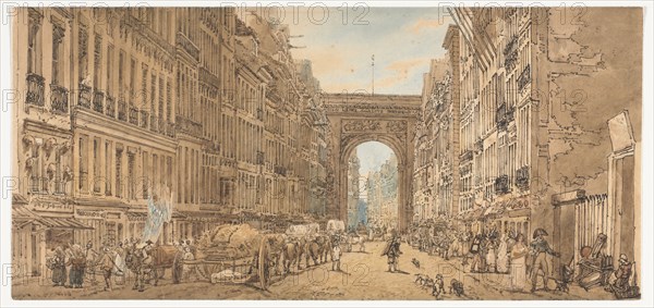 A Selection of Twenty of the Most Picturesque Views in Paris:  View of the Gate of St. Denis taken from the Suburbs, 1802. Thomas Girtin (British, 1775-1802). Soft-ground etching with bistre wash