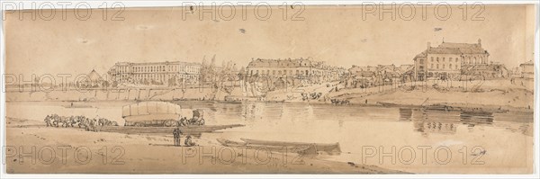 A Selection of Twenty of the Most Picturesque Views in Paris:  View of the Palace and Village of Choisi on the Banks of the Seine, 1802. Thomas Girtin (British, 1775-1802). Soft-ground etching with bistre wash