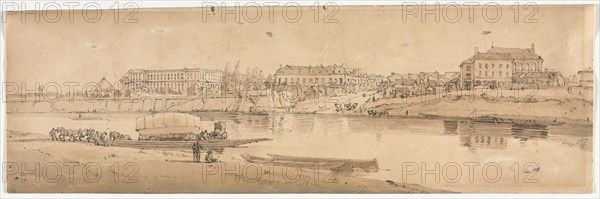 A Selection of Twenty of the Most Picturesque Views in Paris: View of the Palace and Village of Choisi on the Banks of the Seine, 1802. Thomas Girtin (British, 1775-1802). Soft-ground etching with bistre wash