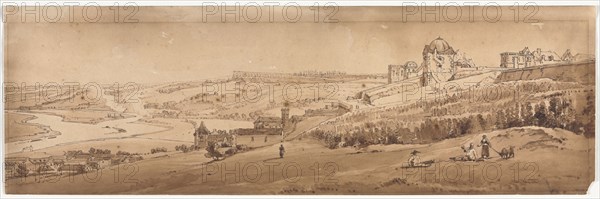 A Selection of Twenty of the Most Picturesque Views in Paris:  View from Palace Terrace at St. Germain-en-Laye,  the Aqueduct of Marli seen in the Distance, 1802. Thomas Girtin (British, 1775-1802). Soft-ground etching with bistre wash