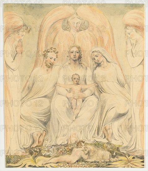 The Holy Family (also known as Christ in the Lap of Truth), c. 1805. William Blake (British, 1757-1827). Black, gray, and brown ink applied with pen and point of brush; gray, pink, yellow, and green wash; sheet: 37.9 x 32.5 cm (14 15/16 x 12 13/16 in.).