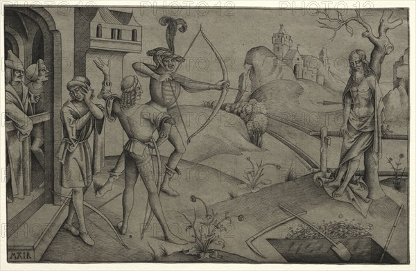 The King's Sons Shooting at their Dead Father's Body, 1495-1504. Nicolaus Alexander Mair von Landshut (German, 1520). Engraving