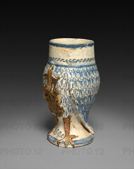 Owl (body), 1540. Southern Germany, 16th century. Faience; diameter: 9.9 cm (3 7/8 in.); overall: 25.9 x 10.2 cm (10 3/16 x 4 in.); part 1: 22.9 cm (9 in.).