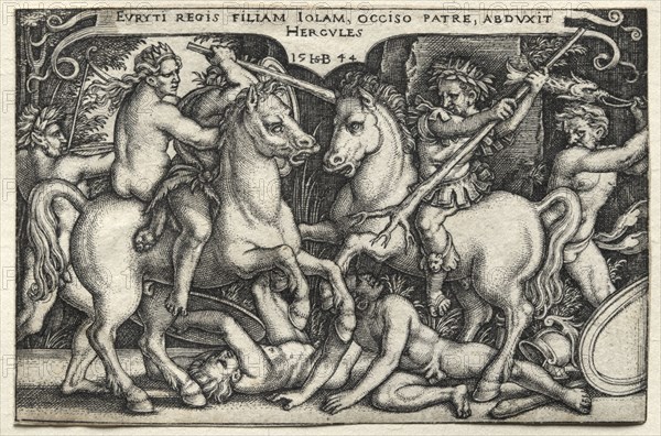 The Labors of Hercules: Hercules Abducting Iole, 1544. Hans Sebald Beham (German, 1500-1550). Engraving