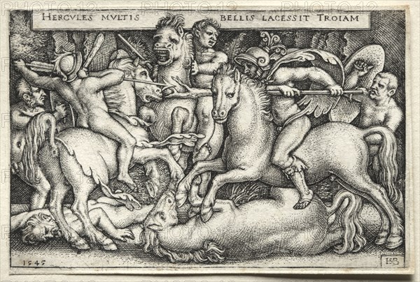 The Labors of Hercules: Hercules Conquering Troy, 1545. Hans Sebald Beham (German, 1500-1550). Engraving