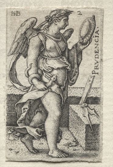 The Knowledge of God and the Seven Cardinal Virtues:  Prudence - Prudencia. Hans Sebald Beham (German, 1500-1550). Engraving