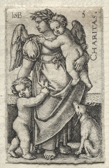 The Knowledge of God and the Seven Cardinal Virtues:  Charity - Charitas. Hans Sebald Beham (German, 1500-1550). Engraving