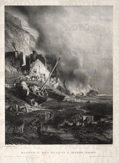 Six Marines:  Radoub d'une barque à marée basse, 1833. Eugène Isabey (French, 1803-1886). Lithograph
