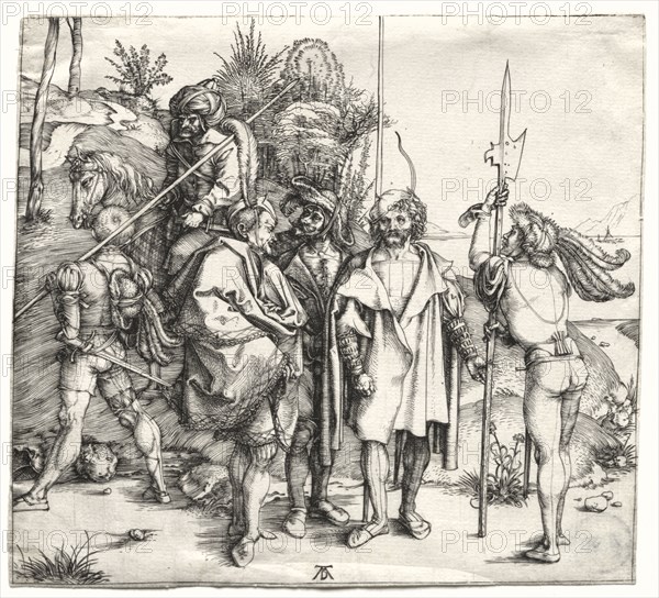 Five Soldiers and a Turk on Horseback, probably 1496. Albrecht Dürer (German, 1471-1528). Engraving