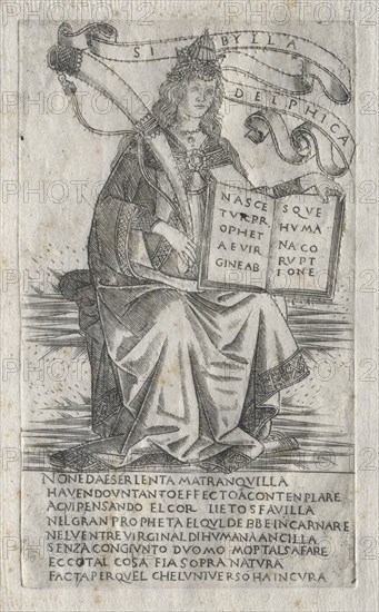 The Sibyls:  The Delphian Sibyl, 1400s. Attributed to Francesco Rosselli (Italian, 1448-before 1513). Engraving