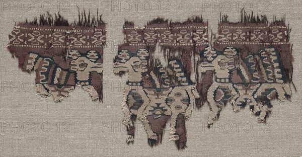 Two Mounted Fragments of a Border (from a Garment ?), late 700s - early 800s. Iran or Iraq, early Abbasid period, late 8th - early 9th century A.D.. Tapestry (originally inwoven in tabby ground); goat hair, wool and cotton; overall: 14.6 x 29.5 cm (5 3/4 x 11 5/8 in.)