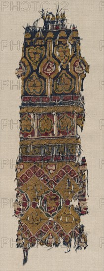 Fragment of a Tiraz-Style Textile, 1081 - 1101. Egypt, Fatimid period, Caliphate of al-Mustansir or al-Musta'li, c. AH 475-495 (A.D. 1081-1101). Tapestry (probably originally inwoven in tabby ground); linen and silk; overall: 21.3 x 6.4 cm (8 3/8 x 2 1/2 in.)