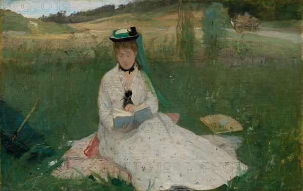 Reading, 1873. Berthe Morisot (French, 1841-1895). Oil on fabric; framed: 74.3 x 100.3 x 12.1 cm (29 1/4 x 39 1/2 x 4 3/4 in.); unframed: 46 x 71.8 cm (18 1/8 x 28 1/4 in.).