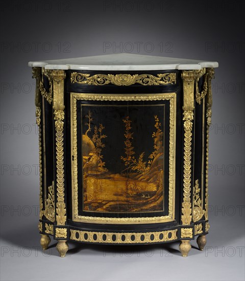 Corner Cabinet, c. 1765- 1770. René Dubois (French, 1737-1798). Ebony veneer, Japanese lacquer, gilt bronze mounts; overall: 88 x 82.9 cm (34 5/8 x 32 5/8 in.).