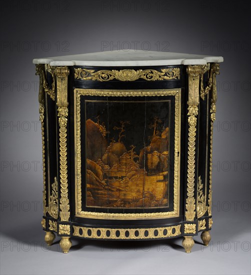 Corner Cabinet, c. 1765-1770. René Dubois (French, 1737-1798). Ebony veneer, Japanese lacquer, gilt bronze mounts; overall: 88 x 82.9 cm (34 5/8 x 32 5/8 in.).
