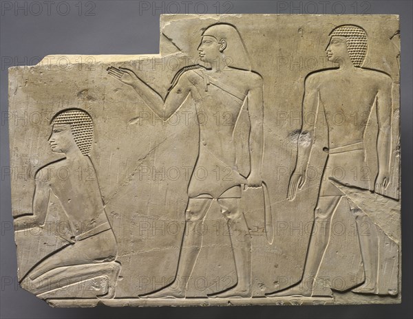 Priests Performing Funeral Rites, c. 667-647 BC. Egypt, Thebes, Late Period, Late Dynasty 25 to Early Dynasty 26. Limestone; overall: 36.2 x 48.2 cm (14 1/4 x 19 in.).