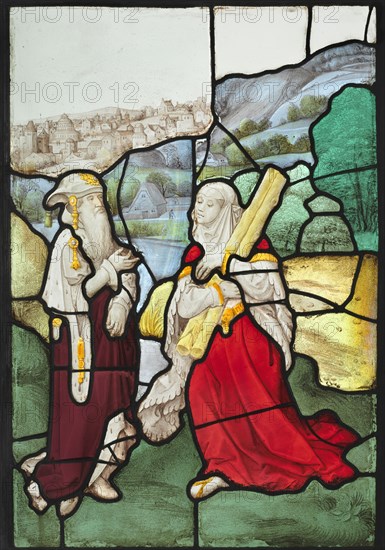 Elijah and the Widow of Zarephath, c. 1525. North Netherlands, 16th century. Pot-metal and white glass, and silver stain; overall: 70.6 x 50.2 cm (27 13/16 x 19 3/4 in.)