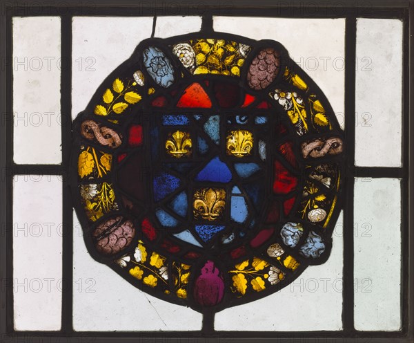 Panel, 1500s. England, 16th century. Pot-metal and white glass, silver stain; overall: 41.6 x 51.1 cm (16 3/8 x 20 1/8 in.); part 1: 33.7 x 33 cm (13 1/4 x 13 in.)