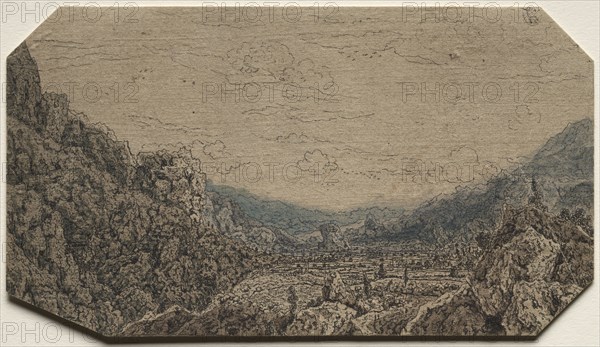 Enclosed Valley, c. 1623-1630. Hercules Seghers (Dutch, 1589/90-c. 1638). Etching on cloth, hand colored with watercolor; platemark: 10.7 x 19 cm (4 3/16 x 7 1/2 in.)