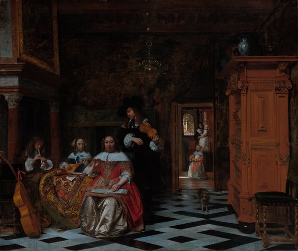 Portrait of a Family Playing Music, 1663. Pieter de Hooch (Dutch, 1629-1684). Oil on canvas; framed: 124.5 x 142.5 x 7 cm (49 x 56 1/8 x 2 3/4 in.); unframed: 98.7 x 116.7 cm (38 7/8 x 45 15/16 in.).