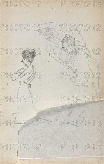 Italian Sketchbook: Standing Woman in profile & Man with an Umbrella (page 2), 1898-1899. Maurice Prendergast (American, 1858-1924). Pencil; sheet: 16.7 x 10.8 cm (6 9/16 x 4 1/4 in.).