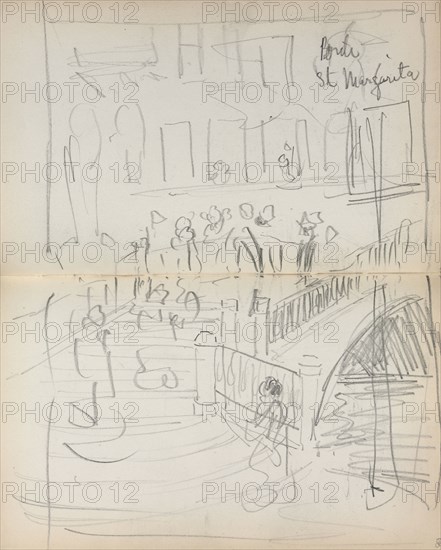 Italian Sketchbook: Bridge St. Margarita (page 67 & 68), 1898-1899. Maurice Prendergast (American, 1858-1924). Pencil; sheet: 16.7 x 10.8 cm (6 9/16 x 4 1/4 in.).