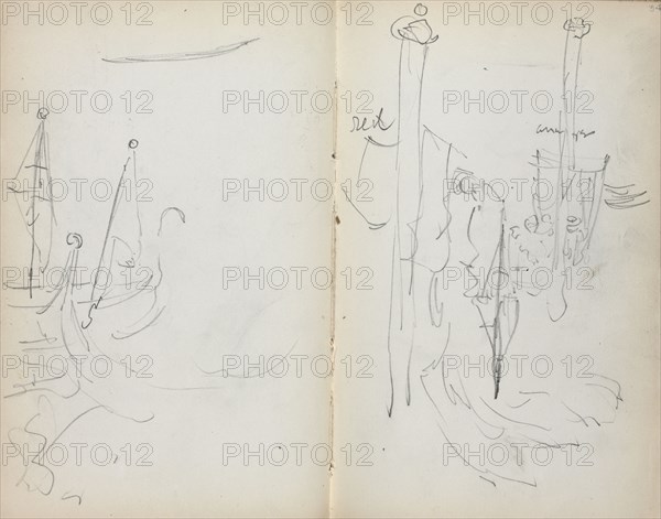 Italian Sketchbook: Venetian Harbor View (page 33 & 34), 1898-1899. Maurice Prendergast (American, 1858-1924). Pencil; sheet: 16.7 x 10.8 cm (6 9/16 x 4 1/4 in.).