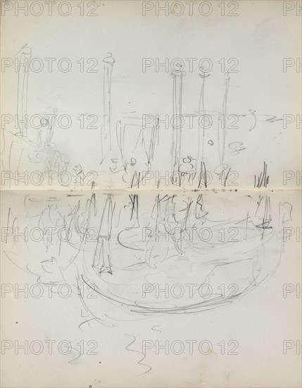 Italian Sketchbook: Venetian Harbor View (page 37 & 38), 1898-1899. Maurice Prendergast (American, 1858-1924). Pencil; sheet: 16.7 x 10.8 cm (6 9/16 x 4 1/4 in.).