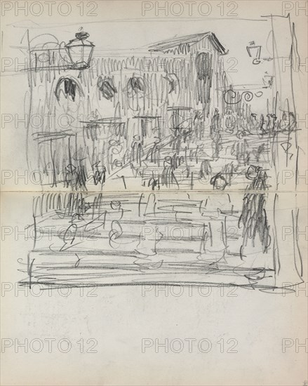 Italian Sketchbook: Bridge with Figures (page 93 & 94), 1898-1899. Maurice Prendergast (American, 1858-1924). Pencil; sheet: 16.7 x 10.8 cm (6 9/16 x 4 1/4 in.).