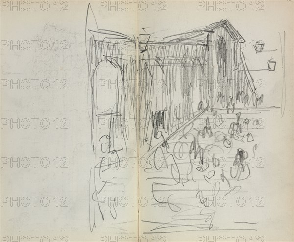 Italian Sketchbook: Bridge with Figures (page 95 & 96), 1898-1899. Maurice Prendergast (American, 1858-1924). Pencil; sheet: 16.7 x 10.8 cm (6 9/16 x 4 1/4 in.).