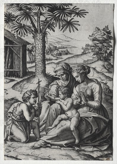 Madonna of the Palm Tree. Marcantonio Raimondi (Italian, 1470/82-1527/34). Engraving