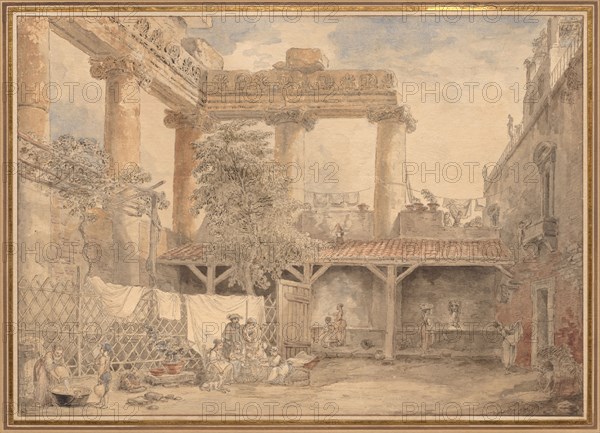 Roman Ruins, Villa Pamfili, 1774. Hubert Robert (French, 1733-1808). Pen and black ink and watercolor with black chalk underdrawing and heightened with white gouache on cream laid paper;