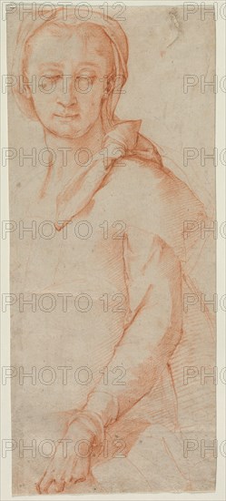 Half-Length Figure Study of a Woman, 1500s. Ludovico Cardi Cigoli (Italian, 1559-1613). Red chalk over traces of black chalk; sheet: 39.4 x 17 cm (15 1/2 x 6 11/16 in.).