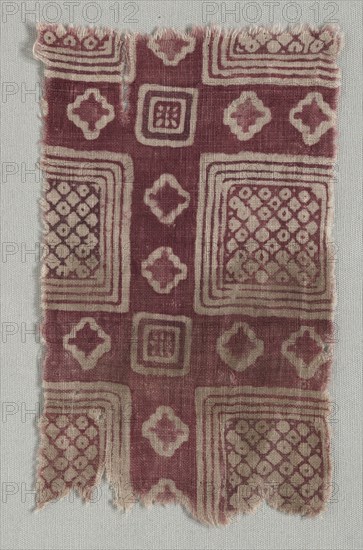 Fragment, 1400s (?). India, 15th century (?). Stamped resist, applied mordant, dyed; cotton; overall: 17.8 x 11.5 cm (7 x 4 1/2 in.)