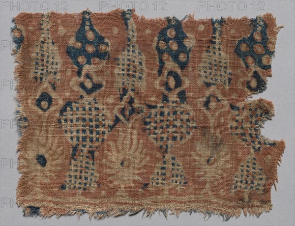 Fragment, 1100s - 1300s. India, 12th-14th century. Plain cloth, resist dyed; cotton; overall: 16.9 x 12.7 cm (6 5/8 x 5 in.)