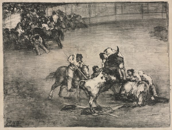 The Bulls of Bordeaux: Picador Caught by a Bull, 1825. Francisco de Goya (Spanish, 1746-1828). Lithograph