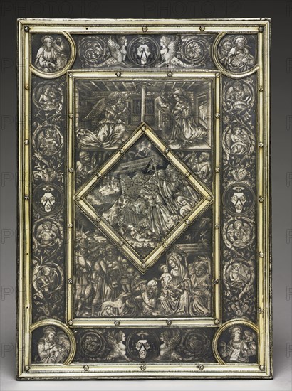 Front Cover for a Gospel Book of French Cardinal Jean La Balou (1421-1491), c. 1467-1468. Italy, Florence, 15th century. Nielloed silver plaques within gilt-silver borders; overall: 41.6 x 29.6 x 1.6 cm (16 3/8 x 11 5/8 x 5/8 in.).