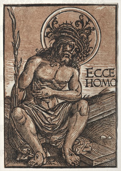 Man of Sorrows Seated on the Cross, c. 1522. Hans Weiditz (German, c. 1495-c. 1536). Chiaroscuro woodcut